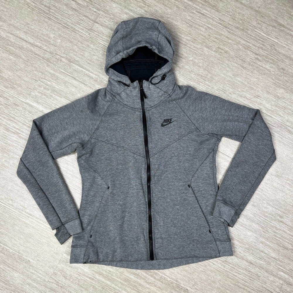 Nike Tech Fleece Women's Running Hoodie Full Zip Grey M Thumbholes Long Sleeve
